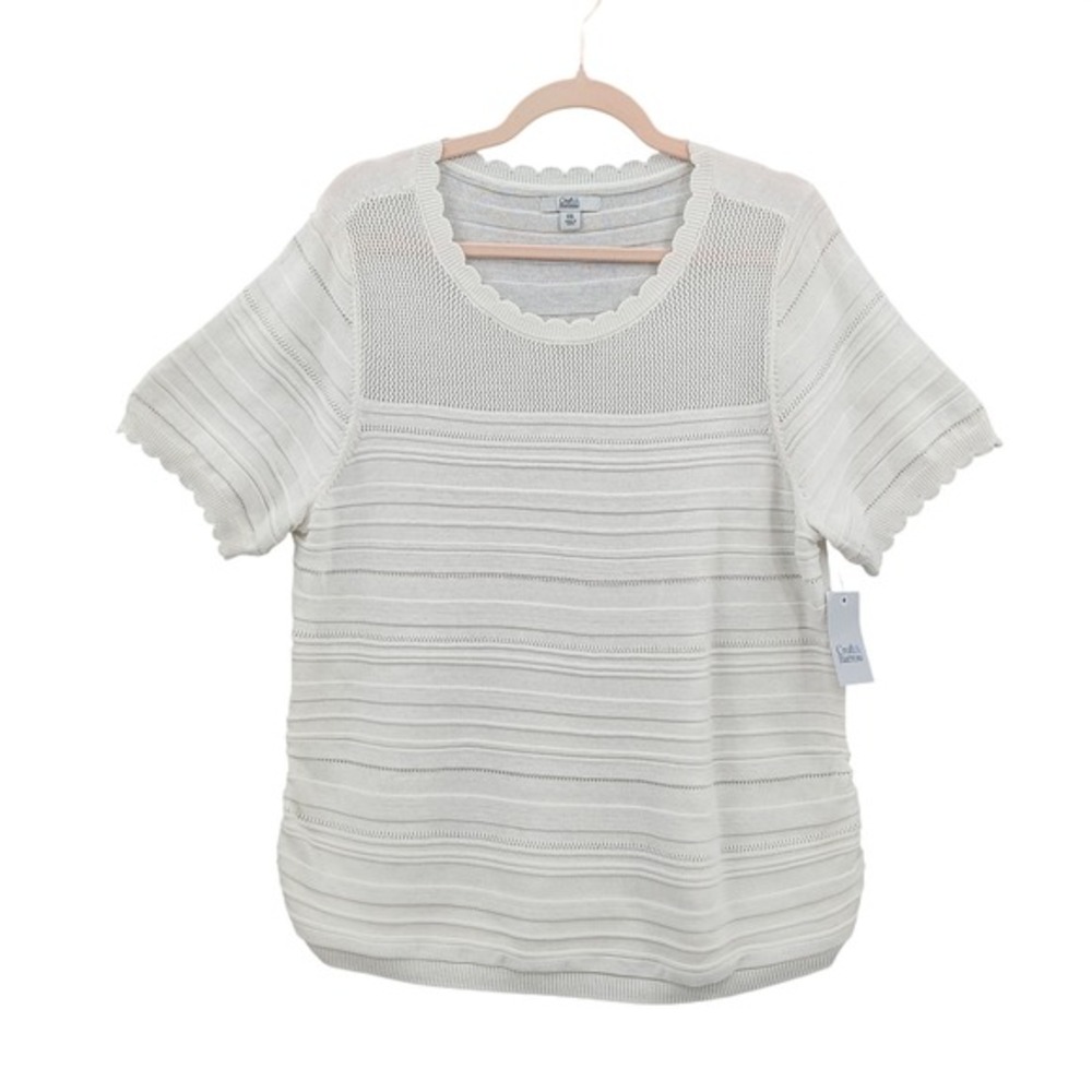 Croft & Barrow Womens Preppy Coastal Scalloped Ruched Sweater XXL Ivory Knit NEW